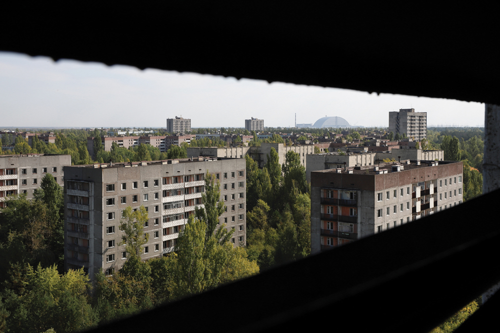 view towards encased reactor chernobyl 