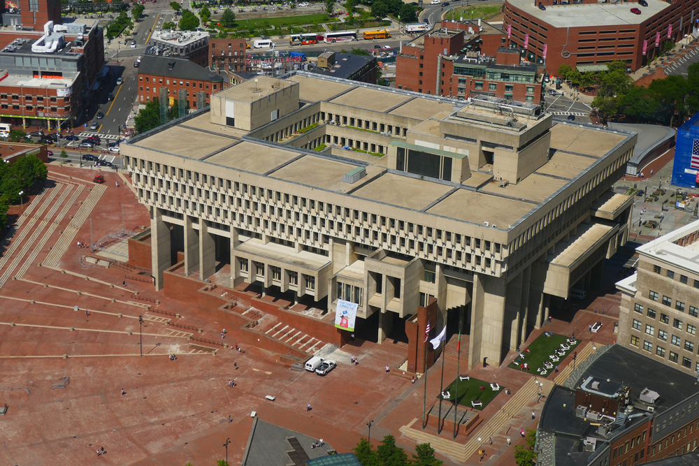 aerial view of boston city hall 2019