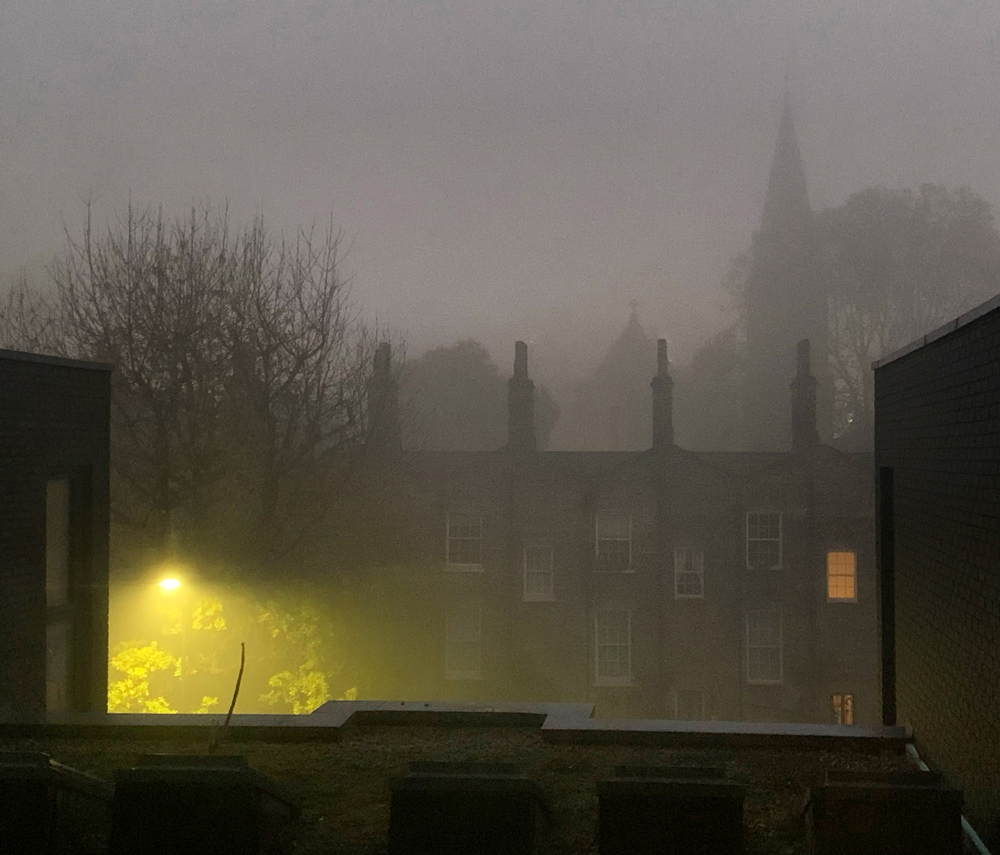 yellow light into Hoxton fog