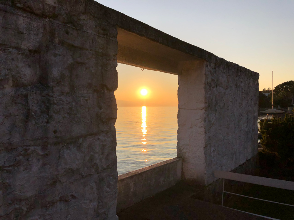 corbusier's family home in Lausanne image at sunset towards the lake