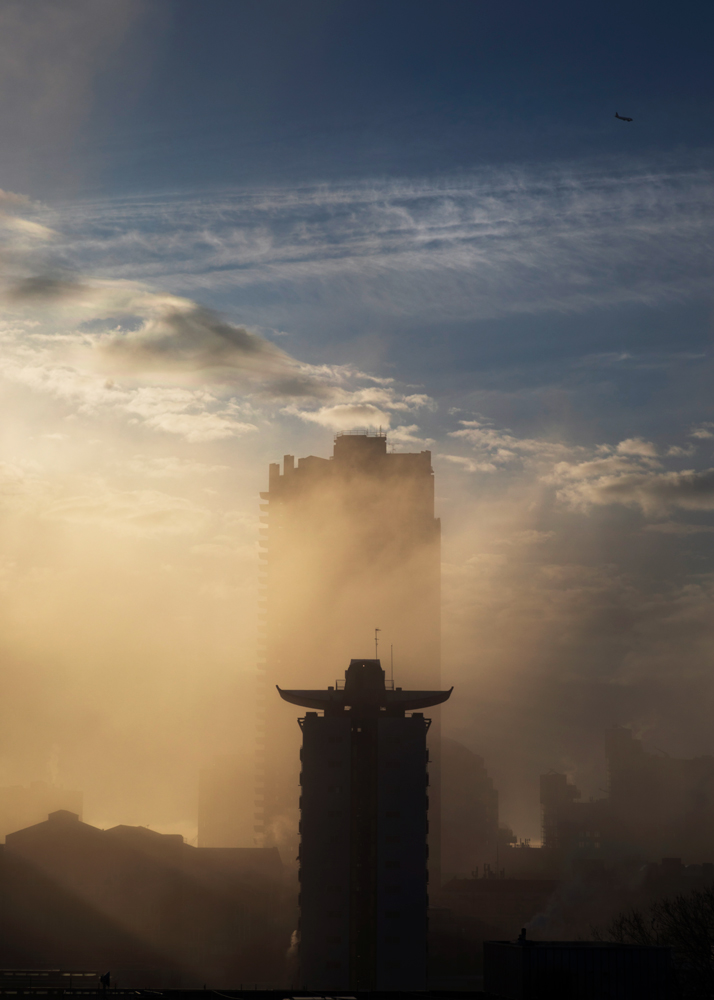 misty morning in the city of london