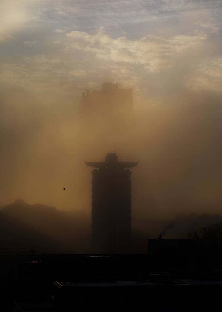 misty morning in the city of london