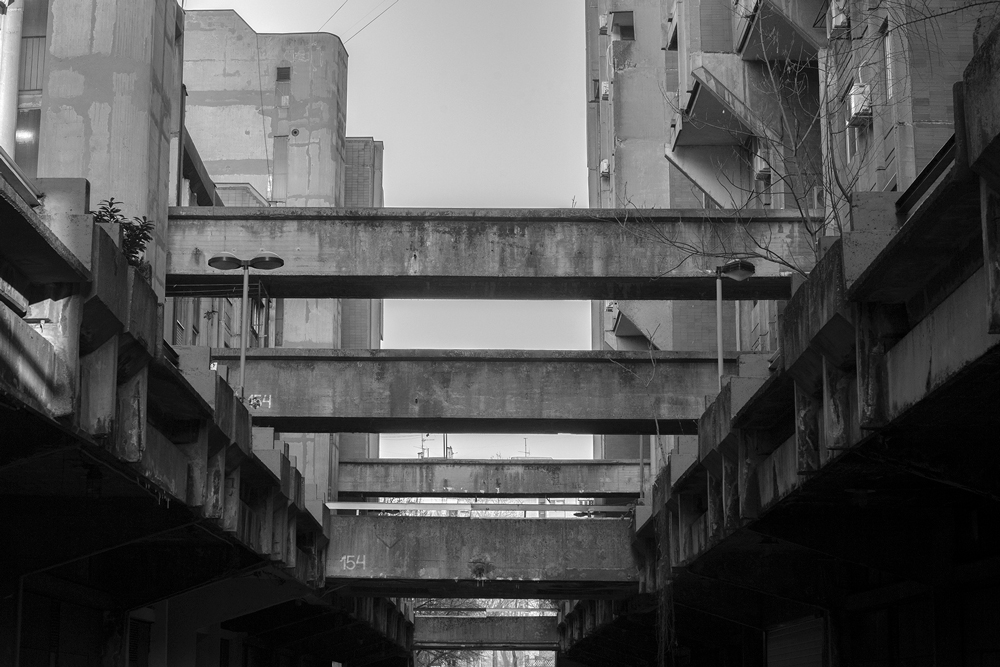 lookng up at the social housing in belgrade neighbourhood