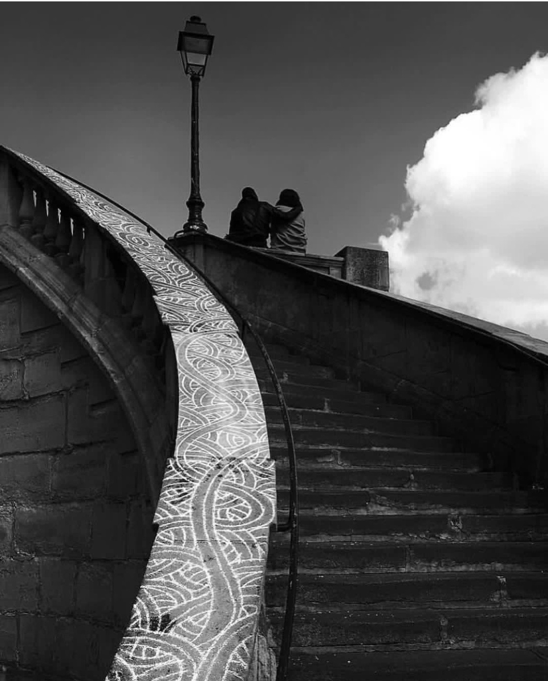 detail on stairs that lead to the river