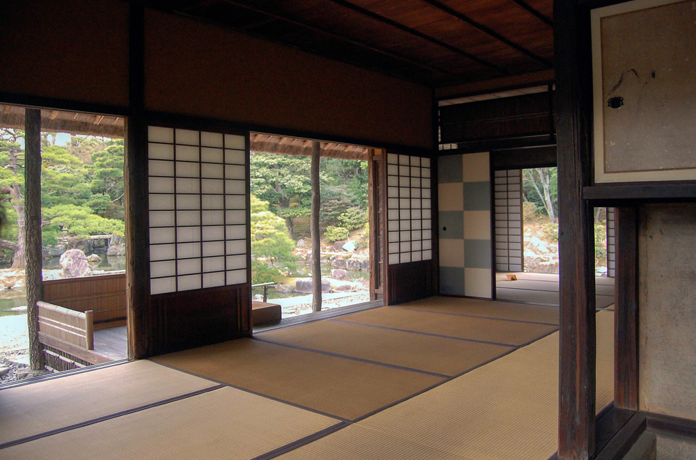 interior view tea pavilion towards garden