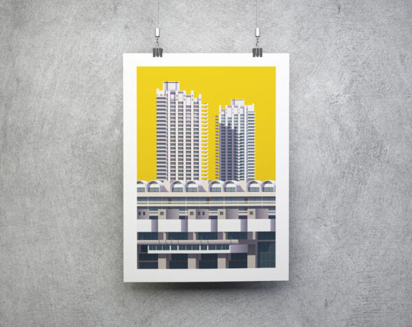 Brutalist Architecture barbican estate london chamberlin, powell and bon yellow print