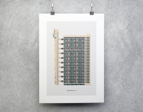 trellick tower Erno Goldfinger print Grey